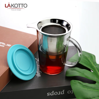 Mug à infuseur à thé en verre borosilicate haute résistance LAkotto 400 ml avec couvercle en acier inoxydable, compatible lave-vaisselle et micro-ondes, vaisselle de qualité supérieure