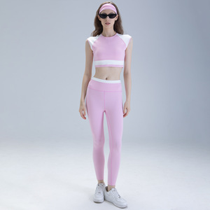 Conjunto Deportivo Aoyema con Diseño de Contraste, Estilo Vintage, Camiseta Corta con Relleno y Leggings para Yoga, Ropa de Gimnasio para Mujer - Product Image 4