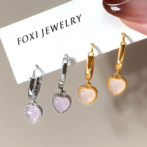 Pendientes de Corazón con Cristal Rosa y Baño de Oro de 18K para Mujer, Venta al por Mayor de Accesorios de Joyería para Uso Diario - Product Image 2