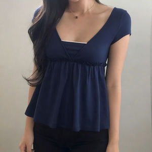 Women’s Y2K Cute Solid Color V-Neck Short Sleeve Babydoll T-<b>Shirt</b> Summer Sweet Casual Top - Product Image 4