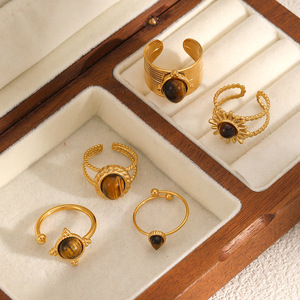 Fashion <b>Rings</b> Women's Tiger Eye Inlay Gold Tone Open Design Geometric Sun Shape <b>Statement</b> Jewelry Gift - Product Image 3