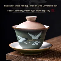 Service à thé Kung Fu en céramique Japandi Vintage bol à trois talents couvercle en forme de grue émaillée créatif ménage café thé brassage Ware