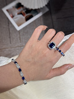 Bague en or blanc 18 carats avec saphir de laboratoire au design classique, en stock, personnalisation OEM prise en charge