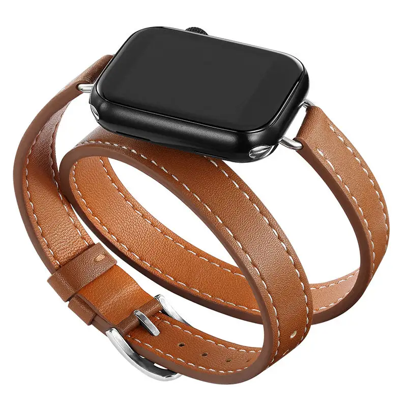 Smart Watch Bands Accessories Applewatch Band 38mm 40mm 41mm Double Loop Leather Strap for IWatch Series 8 Ultra 7 SE 6 5 4
