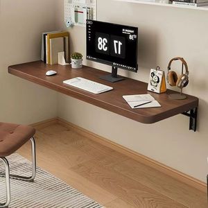 Escritorio plegable para colgar en la pared para estudiar y escribir, escritorio suspendido montado en la pared y combinación de estantería de madera natural - Product Image 6