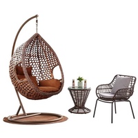 Ensemble trois pièces minimaliste personnalisable en acier inoxydable pour extérieur : table, chaise et balançoire suspendue de type nid d'oiseau pour jardin et cour