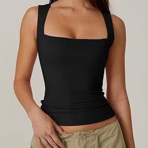 Regata Feminina de Verão 2026 de Secagem Rápida, Respirável, Sem Mangas, Cor Sólida, Ajuste Fino e Decote Quadrado - Product Image 1