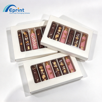 Boîte à chocolat en stock avec fenêtre transparente, emballage à emporter pour restauration rapide, impression couleur du logo en feuille d'or avec cartes, boîte à biscuits et bonbons