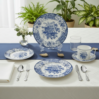 Ensemble de vaisselle en céramique avec motif de rose bleue européenne, assiettes en porcelaine fine personnalisées, tasses à thé et à café, soucoupes, service de table en gros