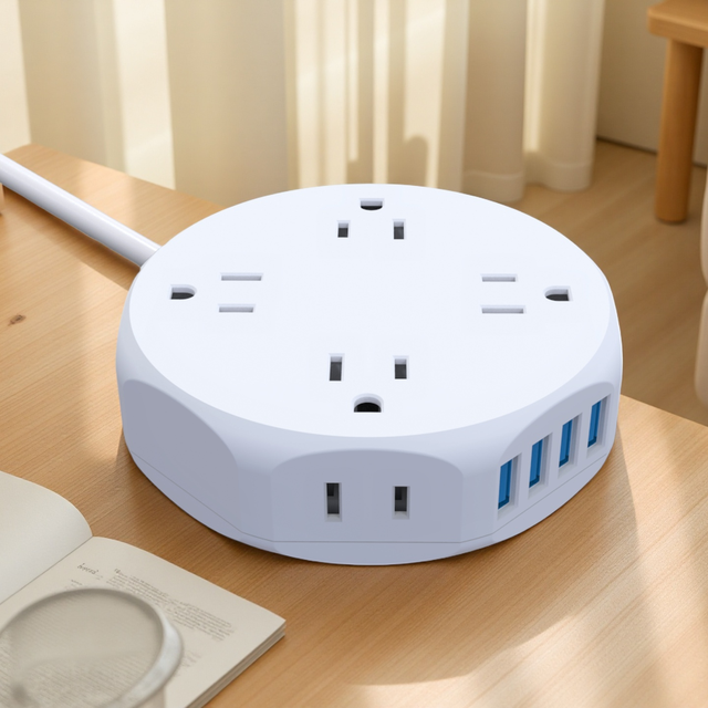 Lonpower Ultra-Thin 6 AC Outlets 4 USB a Ports Retractable 10A 125V IP11 1.5m Extension Socket CN for Home Hospital Travel Use