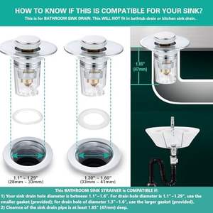 Tapón de <span class=keywords><strong>fregadero</strong></span> de baño multifuncional de 1,1 \ "1,6 \" <span class=keywords><strong>cesta</strong></span> cromada extraíble antiolor válvula anticucarachas Pop Drain - Product Image 2