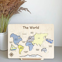 Mapa del Mundo de Madera con Diseño de Dibujos Animados, Decoración de Pared con Impresión Digital para el Hogar, Reuniones Familiares y Fiestas