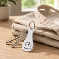 Porte-clés en acier inoxydable avec motif de chiot et de chaton, étiquette d'identification pour animaux de compagnie et breloque pour collier