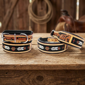 Highest Quality Handmade Soft Padded Leather Dog <b>Collar</b> with Hand Carved and Rivet Design Solid Fashion Manufacturer - Product Image 4