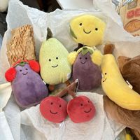Ensemble de porte-clés en peluche mignons fruits et légumes : banane, poire, aubergine, cerise, citron – Poupées en peluche Kawaii, pendentifs de sac, cadeau