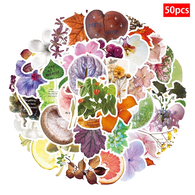 50pcs Plant Specimen Pvc Waterproof Stickers Diy Decoration Phone Case Tablet Notebook