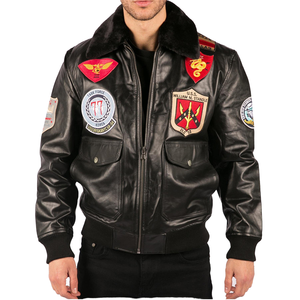 Chaqueta de invierno para motocicleta hecha a medida de cuero genuino pesado <span class=keywords><strong>Top</strong></span> <span class=keywords><strong>Gun</strong></span> <span class=keywords><strong>Maverick</strong></span> para hombre, cuello de piel de cordero desmontable Front High Street - Product Image 1