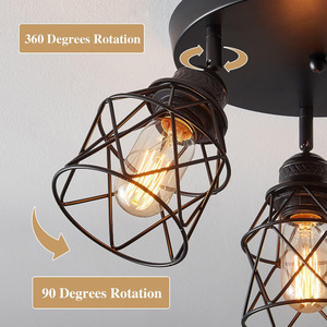 Industrial <b>Ceiling</b> <b>Light</b> 3 Heads Iron Cage Warm White LED Surface Mounted For Living Room Bedroom Kitchen Entryway - Product Image 4