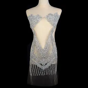 Luxury silver crystal rhinestone bodice applique jewelry clothing dress for party prom WDD1349