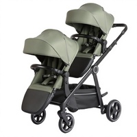 Poussette double de luxe 3-en-1 pour nouveau-nés avec dossier réglable à une main
