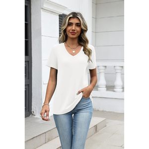 Camiseta de Cuello en V para Mujer FOXA, Manga Corta, Básica, Informal, 100% Algodón, Tejido Jersey Transpirable, Tallas S-3XL - Product Image 3