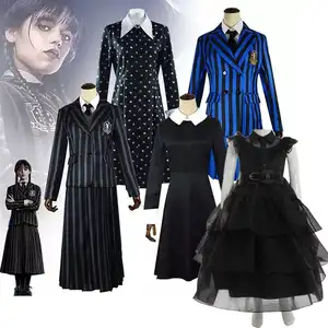 Black Cosplay Tv Film Halloween Weddenday Addams Familie Jurk Kostuum Wednesday Addams Kostuum Voor Meisje Volwassen