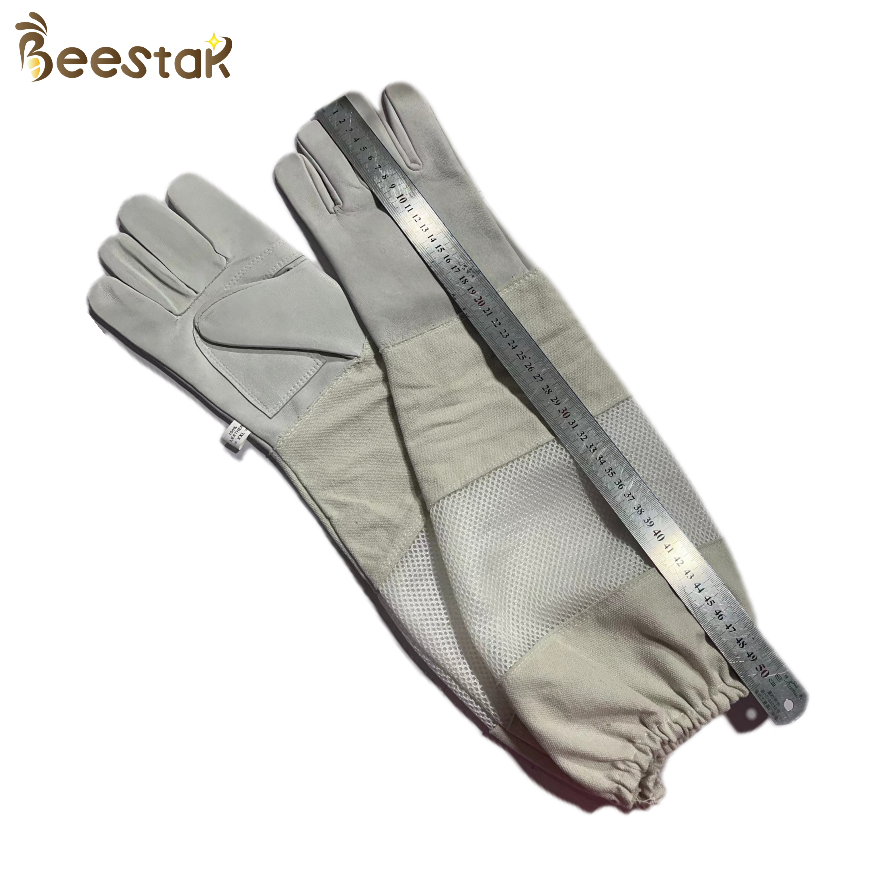 Thick Canvas And Mesh Longsleeve Sheepskin Beekeeping Gloves With Breathable Layer