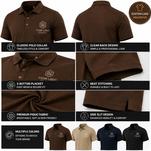 <b>Polo</b> Logo Embroidered Uniform <b>Brown</b> <b>Men's</b> Corporate <b>Polo</b> <b>Shirt</b> Custom Team Staff Workwear Short Sleeve Office Business Apparel - Product Image 3