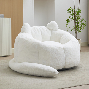Evacuated Shrink-Wrapped Playful Cat Style Sectional Solo Seater <b>Inflatable</b> Gentle Touch Coral Velvet Upholstery Relaxing Floor - Product Image 1