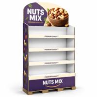 Présentoir rotatif en carton avec éclairage LED pour mélange de noix et de fruits secs, quatre niveaux, pliable, portable, logo personnalisé pour supermarché