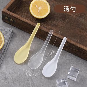 Disposable Plastic Soup <b>Spoon</b> 11Cm Thickened White Yellow Transparent Catering Takeout Use - Product Image 1
