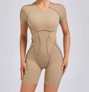 Body de yoga para mujer, de manga corta, sin espalda, mono deportivo de alta elasticidad, de secado rápido, para gimnasio, con efecto arrugado - Product Image 1