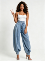 Jean évasé déchiré taille haute pour femme, coupe large, style Y2K streetwear, avec motif cœur évidé