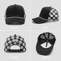 Casquette Trucker en Maille à Carreaux avec Logo Personnalisé, Visière Courbe Noire, Chapeau de Baseball Réglable Unisexe, Vente en Gros OEM