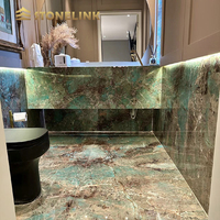 Décoration de villa dalle verte amazonite naturelle polie de luxe mur de pierre granit turquoise rétroéclairé marbre vert amazonite