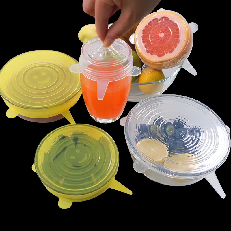 2023 Phổ Biến 6Pcs Silicone Căng Nắp Phổ Silicone Thực Phẩm Bọc Bát Nồi Nắp Silicone Bìa Pan Nấu Ăn Phụ Kiện Nhà Bếp