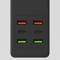 Regleta de Enchufes Europea de 5 Vías Personalizada por Fabricantes Chinos, 3 Puertos USB, 2 Puertos Tipo C, 2500W, Protección Contra Sobrecarga