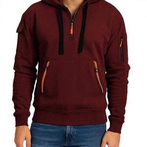 Men's Half Zip Hoodie with Utility Pocket Heavyweight Cotton Fleece Streetwear Sweatshirt Custom OEM - Product Image 3