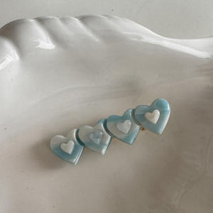 Jolie pince à cheveux double cœur bleu en acétate et métal, style bec de canard, pour filles - Product Image 5