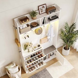 Addreen Perchero y Zapatero <span class=keywords><strong>Estrecho</strong></span> para Entrada, Mueble de Pasillo 5 en 1 con <span class=keywords><strong>Banco</strong></span> y Almacenamiento de Zapatos, Perchero de Madera con Asiento Acolchado - Product Image 1