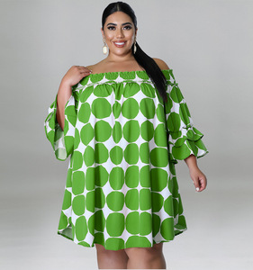 Nouvelle arrivée Jupes grande <span class=keywords><strong>taille</strong></span> <span class=keywords><strong>pour</strong></span> femmes Robe sexy à col asymétrique et imprimé à pois - Product Image 5