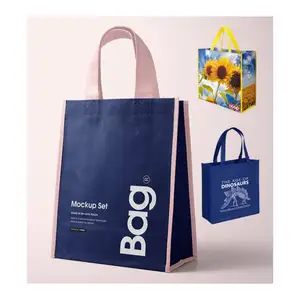 Sac à provisions pliable réutilisable d'épicerie personnalisé sacs fourre-tout de couleur personnalisée avec logo sac non tissé pliable bon marché de gros