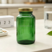Flacon en verre givré pour vitamines, emballage de pilules et capsules médicales, flacon en verre mat vert givré pour vitamines