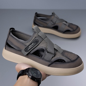 Men's Mesh <b>Clogs</b> Breathable Velcro Sandals Low Heel EVA Outsole Beach Sports Shoes - Product Image 4