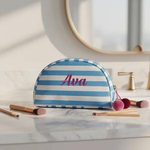 Sac de Maquillage Portable à Fermeture Éclair Brodé Rayé Personnalisé Écologique en Gros pour Filles - Grande Vente - Product Image 6