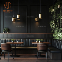 Ensemble de meubles modernes pour café, hôtel, restaurant, table en bois foncé, chaise en cuir brun foncé avec dossier arrondi, canapé banquette