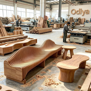 Divano a 3 Posti in Legno Massello di Noce, Design Geometrico Moderno di Lusso, Realizzato a Mano per Arredamento Soggiorno - Product Image 2