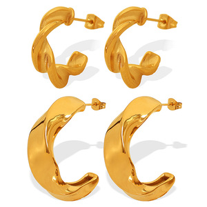 Pendientes de aro geométricos dorados para mujer, uso diario EH399-EH550 - Product Image 5