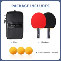 Ensemble de raquettes de tennis de table professionnel pour 2 joueurs, aspect carbone, avec 3 balles et étui de transport pour l'entraînement