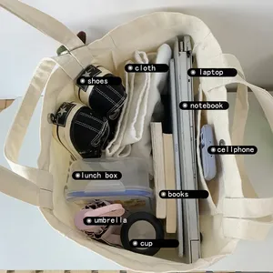 Bolsa de Compras Reutilizable de Lona con Diseño de Dibujos Animados, Bolsa de Mano de Lona de Algodón Orgánico con Logotipo Personalizado, en Oferta - Product Image 6